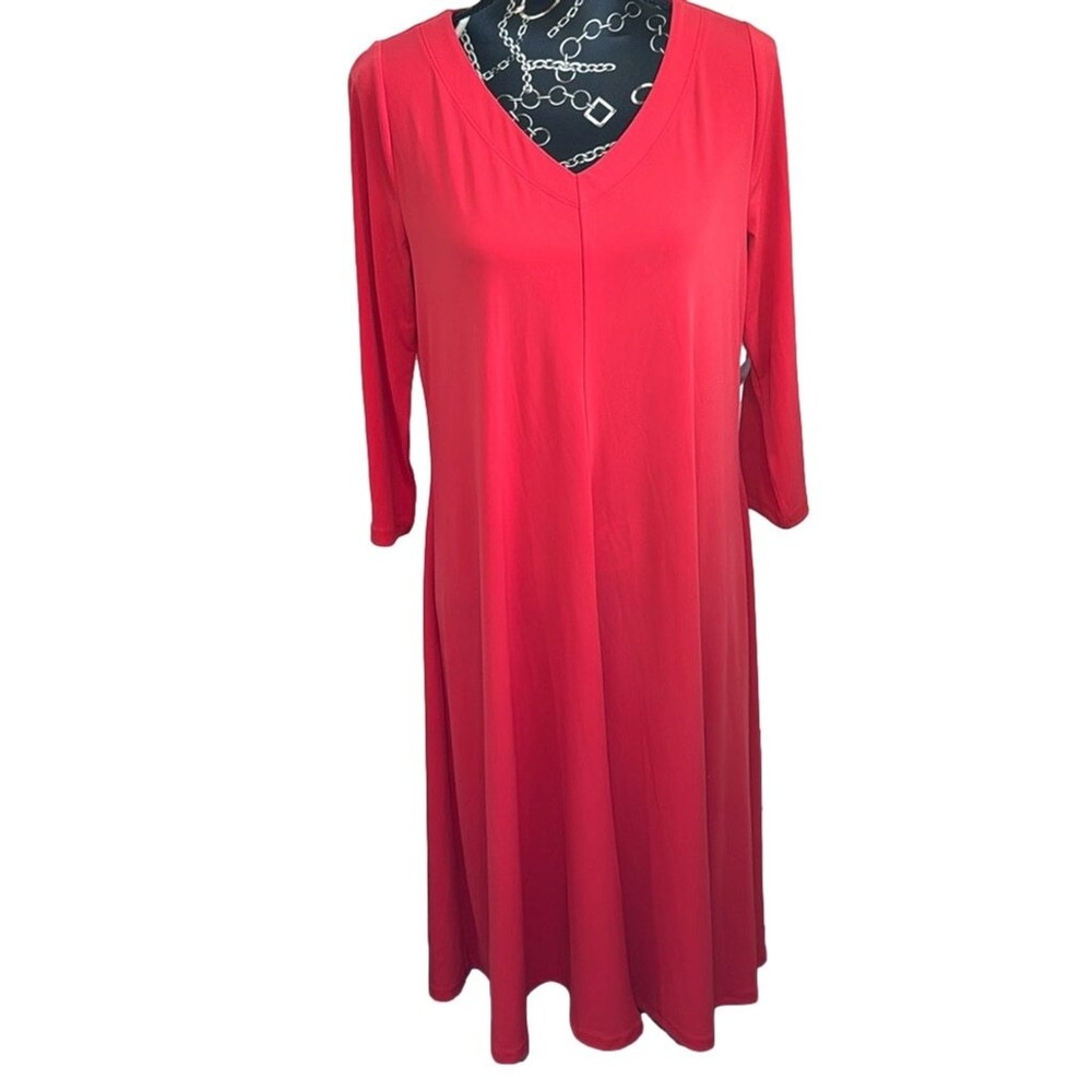 Chicos Travelers Easy Chic Button Sleeve Dress Red Zinnia V-Neck  Size 1‎